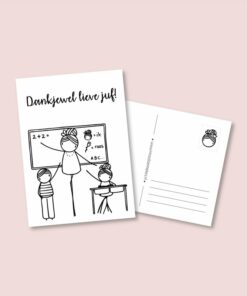 kaart bedankt juf, bedankje, school, leerkracht, irmadammekes, wonderzolder.nl