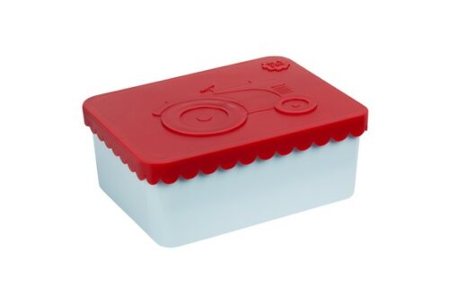 Lunchbox klein trekker rood / lichtblauw Blafre, broodtrommel met 1 vak -wonderzolder.nl