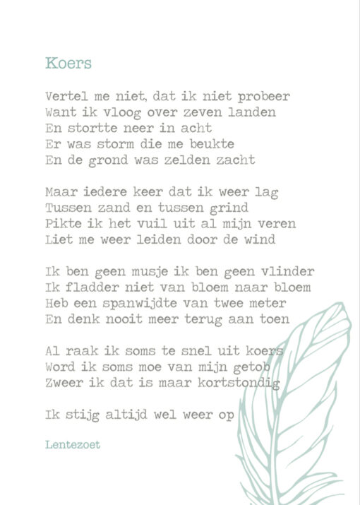 gedicht koers lentezoet, lentezoet gedichten, kaartje, wonderzolder.nl