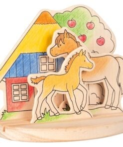 houten kleurplaat 3D Paarden, paarden manege, goki, kleuren en verven, wonderzolder.nl