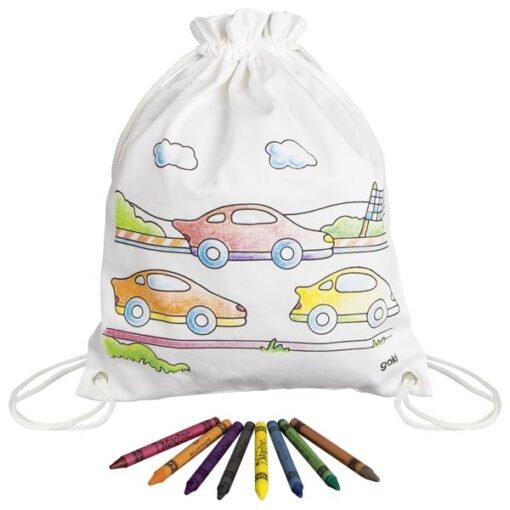 auto tas om zelf in te kleuren van goki, sport tas, canvas rugzakje, wonderzolder.nl