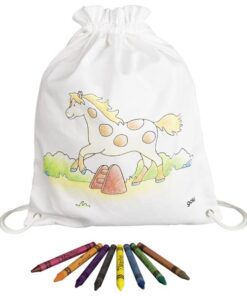 Paarden tas om zelf in te kleuren van goki, sport tas, canvas rugzakje, wonderzolder.nl