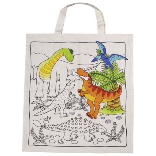 dino tas om zelf in te kleuren, goki, canvas tas, textielstiften, wonderzolder.nl