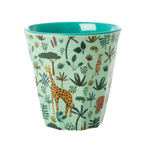 Melamine cup S Jungle animal blue medium, RICE, Melamine servies, fair trade, kinderservies, wonderzolder.nl