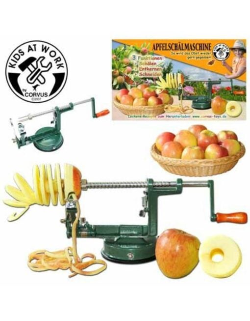 Appelschilmachine, kids at work, Corvus toys, appels schillen, wonderzolder.nl