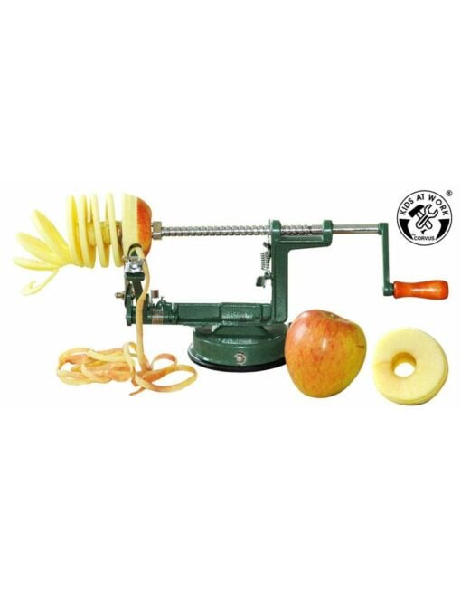 Appelschilmachine, kids at work, Corvus toys, appels schillen, wonderzolder.nl