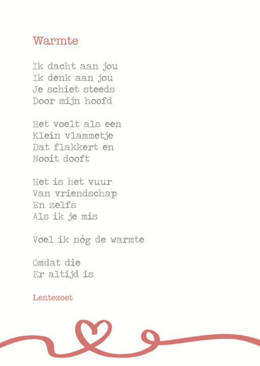 gedicht warmte, gedicht over vriendschap, lentezoet, wonderzolder.nl