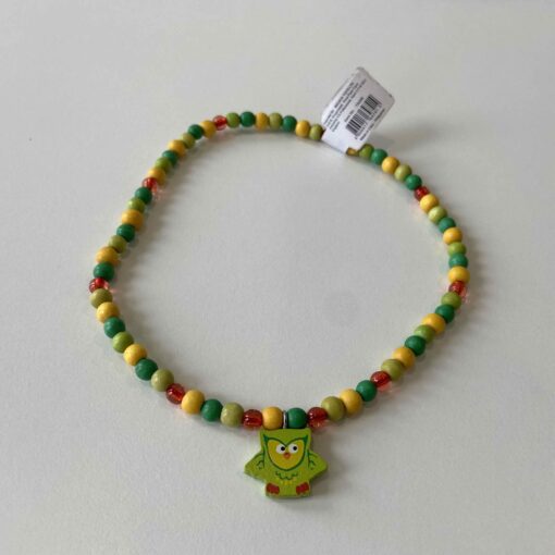 houten kralen ketting uiltjes, owl, groene uil, kinder ketting, bigjigs, wonderzolder.nl