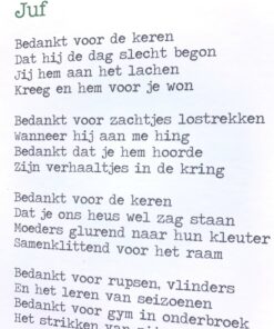 kaart kleuterjuf, jongen, meisje, einde schooljaar, bedankje, lentezoet, wonderzolder.nl