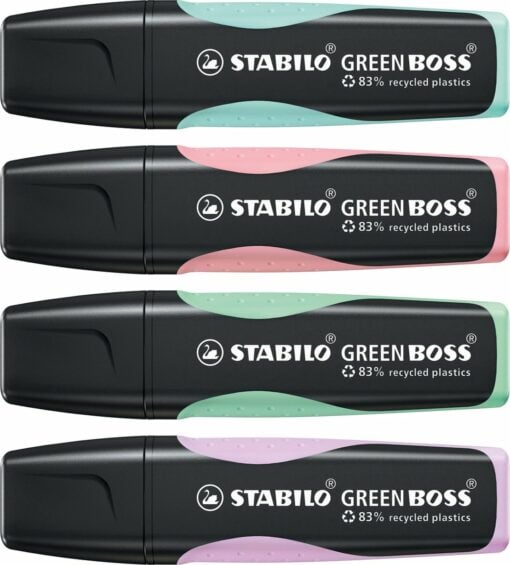 Greenboss pastel set, GREEN BOSS, duurzaam, markeerstift, neon markeerstift, stabilo, wonderzolder.nl