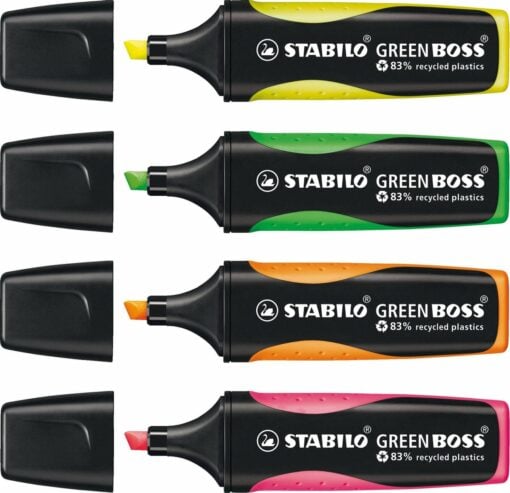 Greenboss neon set, GREEN BOSS, duurzaam, markeerstift, neon markeerstift, stabilo, wonderzolder.nl