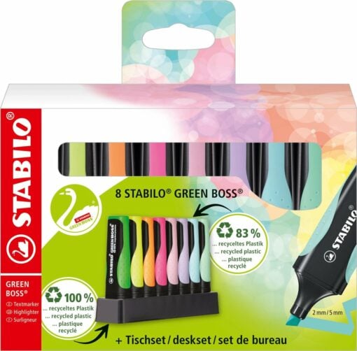 Greenboss, deskset, GREEN BOSS, duurzaam, markeerstift, neon markeerstift, stabilo, wonderzolder.nl