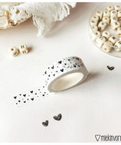 Washi tape Zwarte hartjes met stipjes, miekinvorm, masking tape, wonderzolder.nl