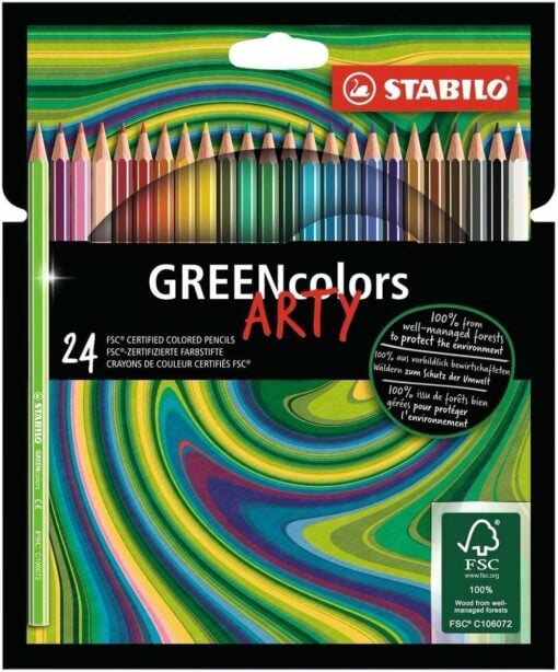 Greencolors Arty 24 stuks, Stabilo, kleurpotloden, FSC keurmerk, kleuren, tekenen, wonderzolder.nl