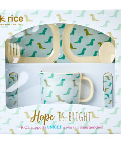 Baby set dino, melamine, RICE, Kraamcadeautje, Dino's, babyset, wonderzolder.nl