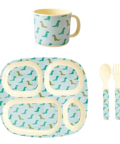 Baby set dino, melamine, RICE, Kraamcadeautje, Dino's, babyset, wonderzolder.nl