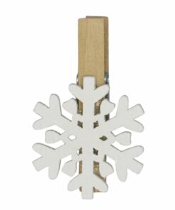 Houten knijpertje met sneeuwvlok, sneeuwvlok wit, houten knijper, mini wasknijper, wonderzolder.nl