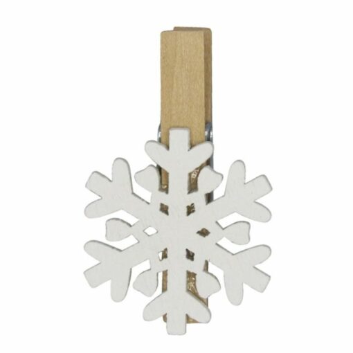 Houten knijpertje met sneeuwvlok, sneeuwvlok wit, houten knijper, mini wasknijper, wonderzolder.nl