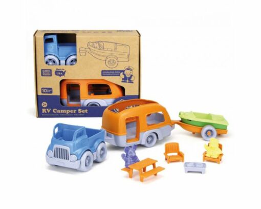 Caravan set, Toy Camper Van, Green Toys, duurzaam, stevig, vrolijk, buiten speelgoed, kamperen, wonderzolder.nl