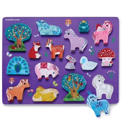 Houten insteek puzzel unicorn, eenhoorn, puzzelen, spelen, houten figuurtjes, wonderzolder.nl