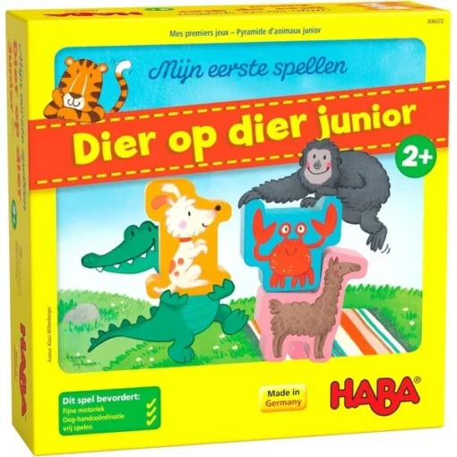 Mijn eerste spellen dier op dier junior, haba, spelletjes, gezelschapsspel, dier op dier junior, wonderzolder.nl