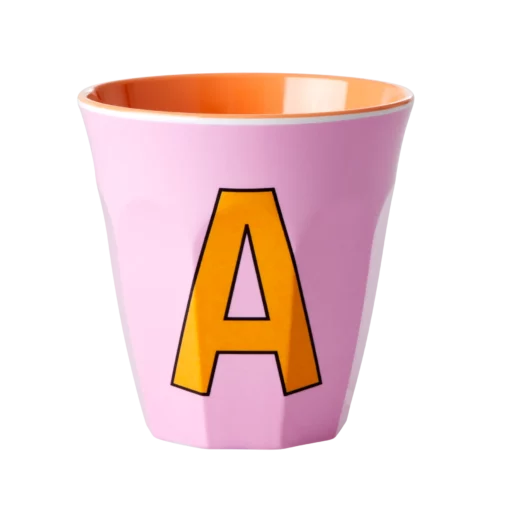 RICE melamine cup medium alfabet A rood, letterbeker, letter beker, RICE, beker alfabet, alfabet, wonderzolder.nl