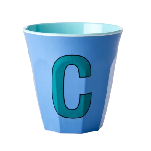 RICE melamine cup medium letter C blauw, letterbeker, letter beker, RICE, beker alfabet, alfabet, wonderzolder.nl