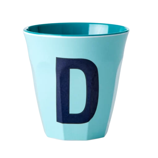 RICE melamine cup medium letter D blauw, letterbeker, letter beker, RICE, beker alfabet, alfabet, wonderzolder.nl