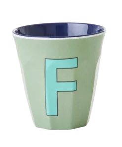 RICE melamine cup medium letter F blauw, letterbeker, letter beker, RICE, beker alfabet, alfabet, wonderzolder.nl