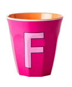 RICE melamine cup medium letter F rood, letterbeker, letter beker, RICE, beker alfabet, alfabet, wonderzolder.nl