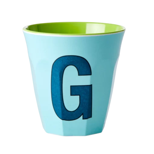 RICE melamine cup medium letter G blauw, letterbeker, letter beker, RICE, beker alfabet, alfabet, wonderzolder.nl