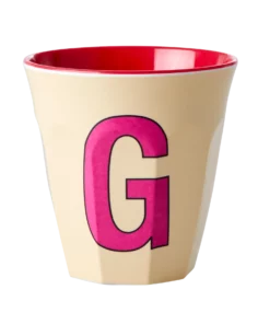 RICE melamine cup medium letter G rood, letterbeker, letter beker, RICE, beker alfabet, alfabet, wonderzolder.nl