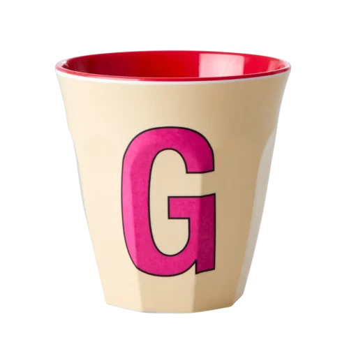 RICE melamine cup medium letter G rood, letterbeker, letter beker, RICE, beker alfabet, alfabet, wonderzolder.nl