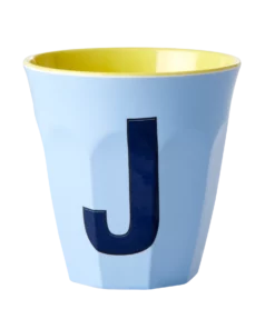 RICE melamine cup medium letter J blauw, letterbeker, letter beker, RICE, beker alfabet, alfabet, wonderzolder.nl