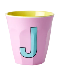 RICE melamine cup medium letter J rood, letterbeker, letter beker, RICE, beker alfabet, alfabet, wonderzolder.nl