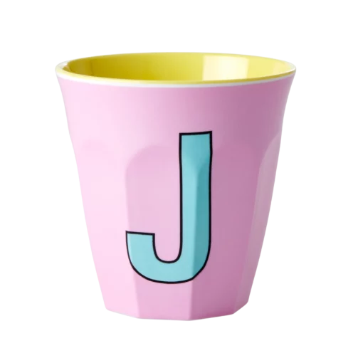 RICE melamine cup medium letter J rood, letterbeker, letter beker, RICE, beker alfabet, alfabet, wonderzolder.nl