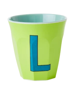 RICE melamine cup medium letter L blauw, letterbeker, letter beker, RICE, beker alfabet, alfabet, wonderzolder.nl