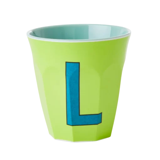 RICE melamine cup medium letter L blauw, letterbeker, letter beker, RICE, beker alfabet, alfabet, wonderzolder.nl