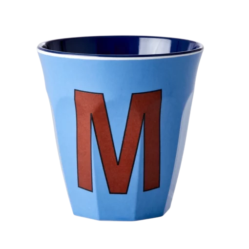 RICE melamine cup medium letter M blauw, letterbeker, letter beker, RICE, beker alfabet, alfabet, wonderzolder.nl