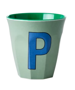 RICE melamine cup medium letter P blauw, letterbeker, letter beker, RICE, beker alfabet, alfabet, wonderzolder.nl