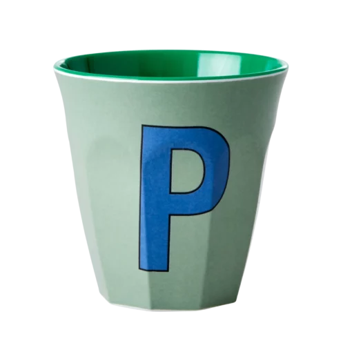 RICE melamine cup medium letter P blauw, letterbeker, letter beker, RICE, beker alfabet, alfabet, wonderzolder.nl