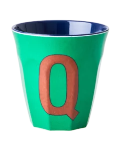 RICE melamine cup medium letter Q blauw, letterbeker, letter beker, RICE, beker alfabet, alfabet, wonderzolder.nl