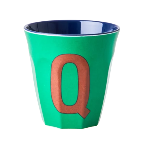 RICE melamine cup medium letter Q blauw, letterbeker, letter beker, RICE, beker alfabet, alfabet, wonderzolder.nl