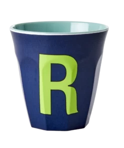 RICE melamine cup medium letter R blauw, letterbeker, letter beker, RICE, beker alfabet, alfabet, wonderzolder.nl