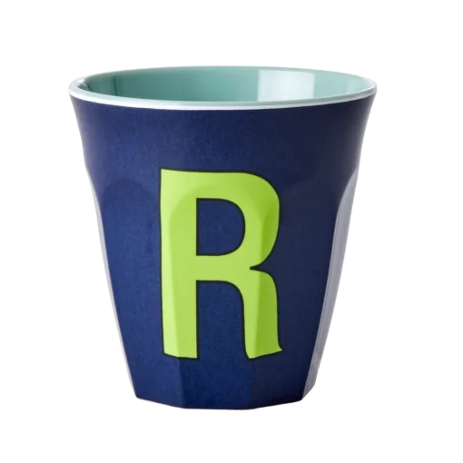 RICE melamine cup medium letter R blauw, letterbeker, letter beker, RICE, beker alfabet, alfabet, wonderzolder.nl