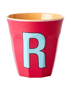 RICE melamine cup medium letter R rood, letterbeker, letter beker, RICE, beker alfabet, alfabet, wonderzolder.nl