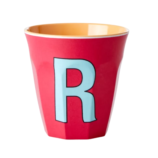 RICE melamine cup medium letter R rood, letterbeker, letter beker, RICE, beker alfabet, alfabet, wonderzolder.nl