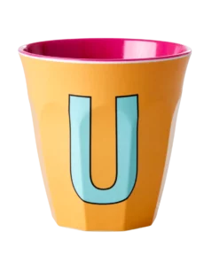 RICE melamine cup medium letter U rood, letterbeker, letter beker, RICE, beker alfabet, alfabet, wonderzolder.nl