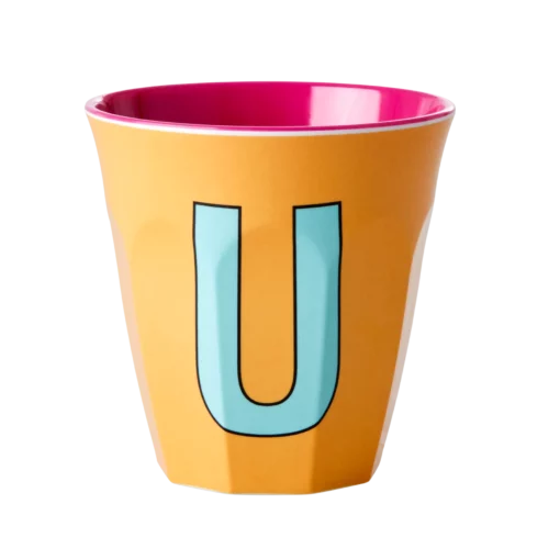 RICE melamine cup medium letter U rood, letterbeker, letter beker, RICE, beker alfabet, alfabet, wonderzolder.nl