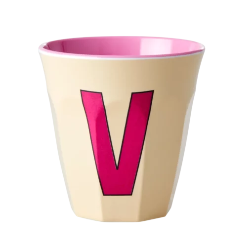 RICE melamine cup medium letter V rood, letterbeker, letter beker, RICE, beker alfabet, alfabet, wonderzolder.nl